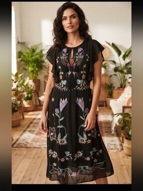 Desigual Sandy Embroidered Boho Midi Dress S